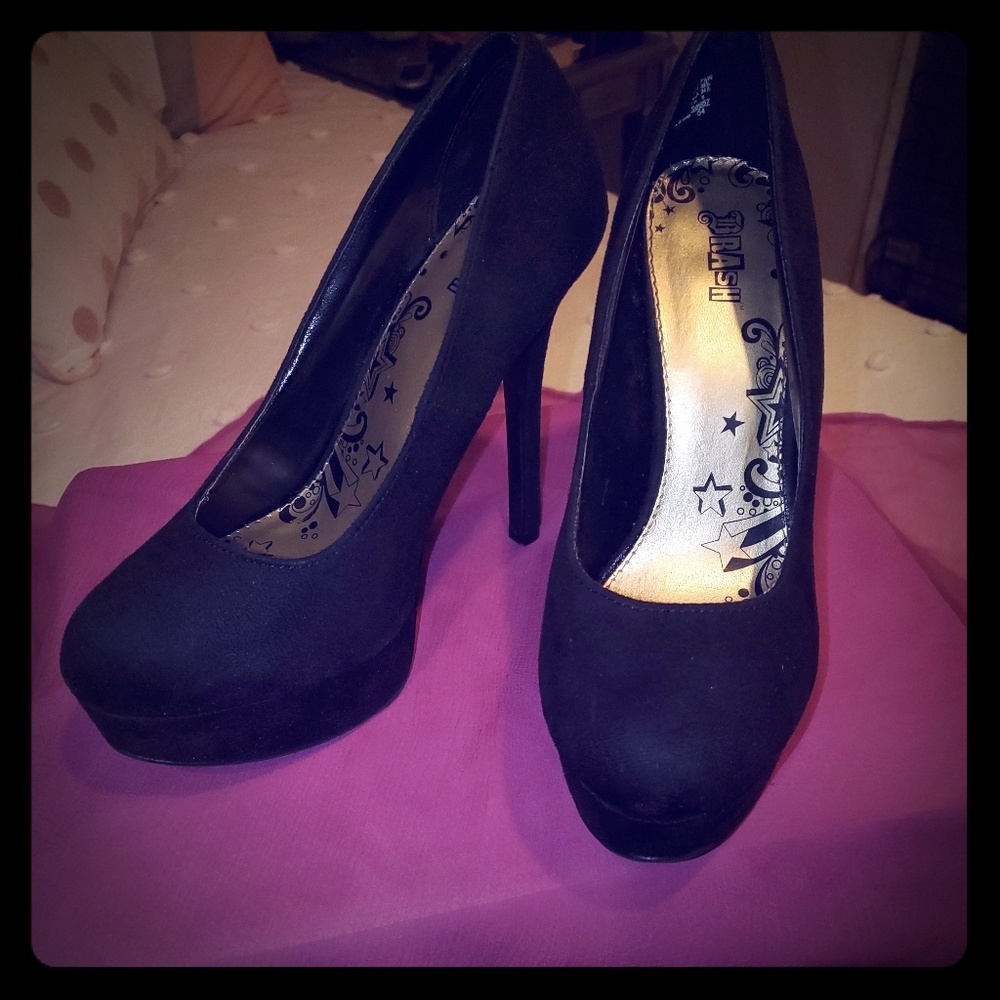 Black suede high heels